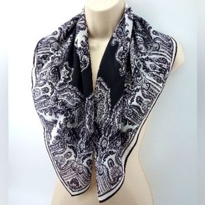 Vintage Paisley Bandanna Square Black White Neck Scarf